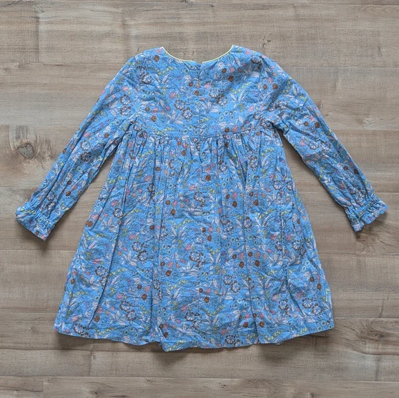 Mini Boden Smocked Blue Floral Long Sleeve Dress - Size 5-6 - Picture 2 of 8